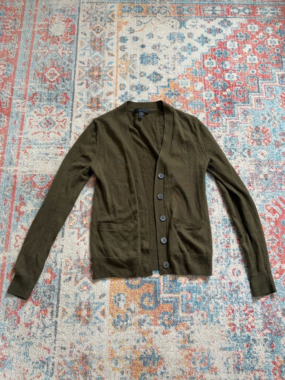 J.Crew olive green 100% merino wool cardigan